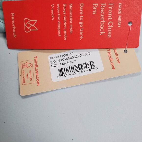 Thirdlove Bare Mesh Front Close Racerback Bra Women 30E NWT Semi Sheer Smooth - Picture 7 of 16